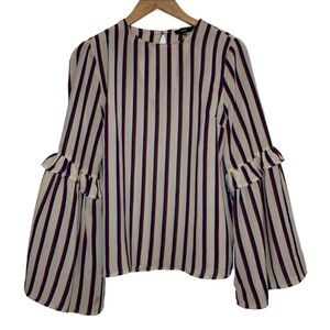 2/$20 Lucca Stripe Bell Sleeve Top L Cream Blue